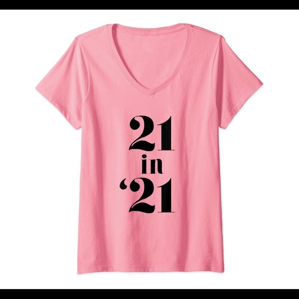 21 in 21 T-Shirt Women's Medium Peach Pink Top Graphic Tee Birthday‎ Celebrate